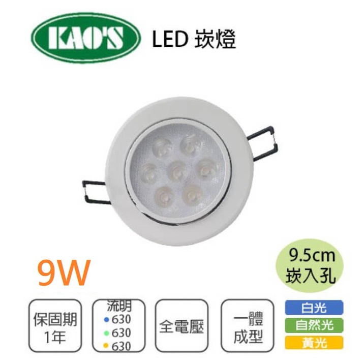 〖KAO'S 〗9.5公分 9W LED崁燈 全電壓 MANGO KD081 光彩 5C2-MANGO%LED9.5%