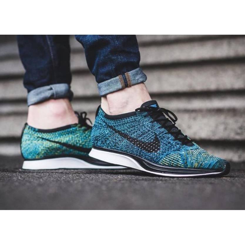 flyknit racer blue green