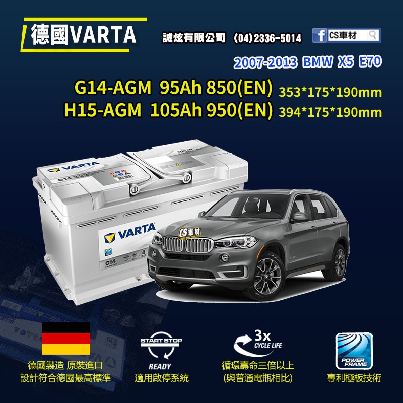 CS車材 - VARTA 華達電池 BMW X5 E70 07-13年 G14 H15 AGM 充電制御 代客安裝