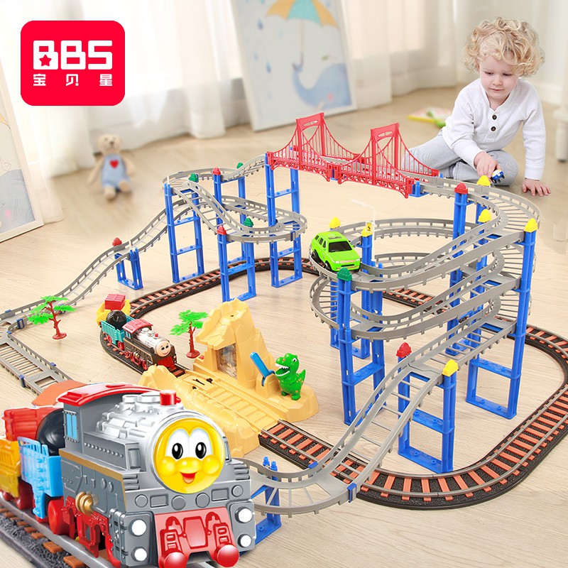 兒童玩具 益智玩具 玩具 積木玩具寶貝星小火車軌道玩具電動路軌和諧號兒童男孩益智汽車闖關大冒險