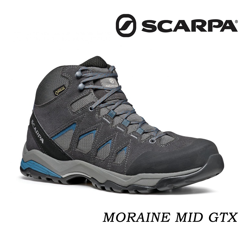 SCARPA|義大利|MORAINE GTX 男款輕量登山健行鞋/戶外休閒/日常穿搭 63054-201 暴風灰/湖水藍