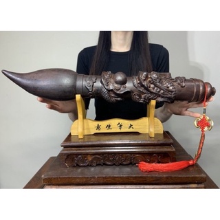 阿一藝品 高檔沉水黑檀木【粗支】【龍戲珠文昌筆】霸氣大筆 金榜題名 大筆進財 附贈高檔筆架 附五帝錢 新居 考生 辦公