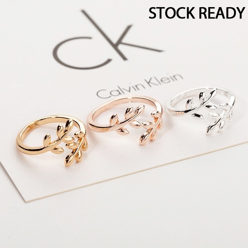 (KIQIFASHION) 韓國時尚葉子戒指月桂葉工藝品鍍銀女士首飾防過敏尾指環