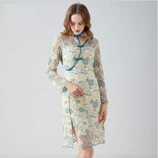 大尺碼禮服 旗袍蕾絲網紗晚宴小禮服氣質優雅兩件套 L-5XL #yz14350 卡樂