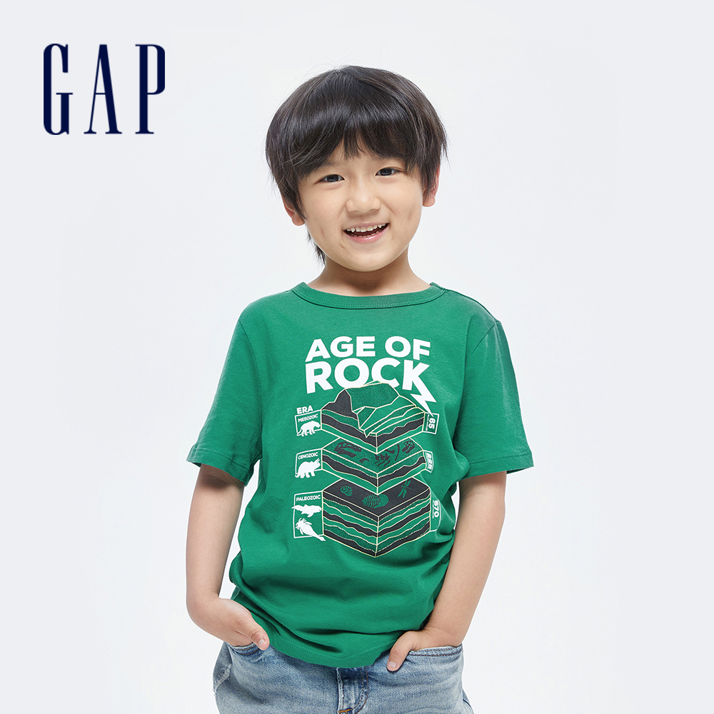 Gap 男童裝 純棉印花短袖T恤-綠色(696636)