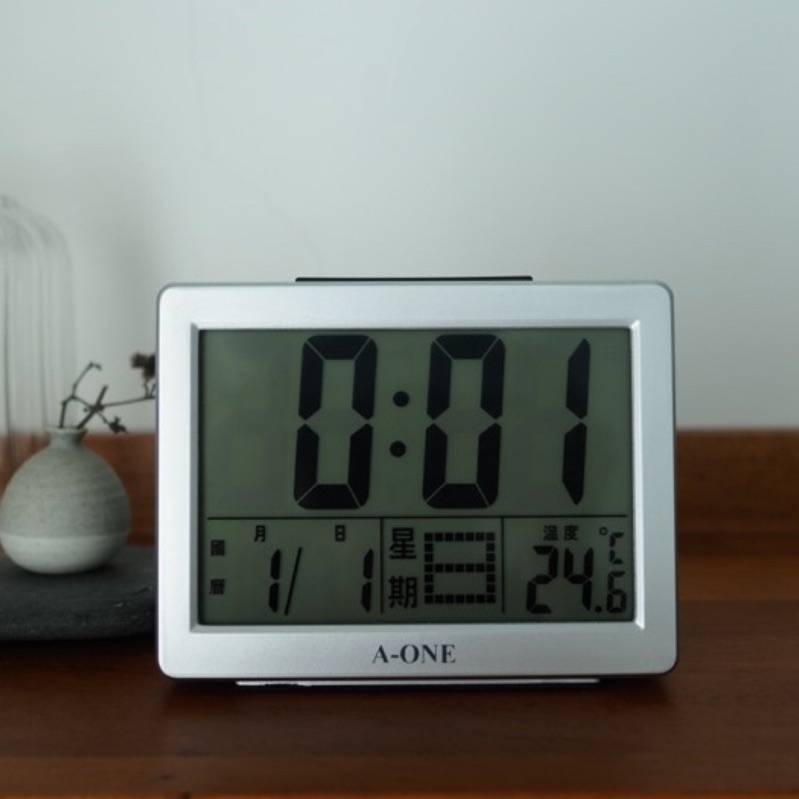 A-ONE 多功能電子鐘/時鐘/鬧鐘 LCD 大面板 支援日期/農曆/星期/溫度 黑灰/銀灰 兩色 TG-071