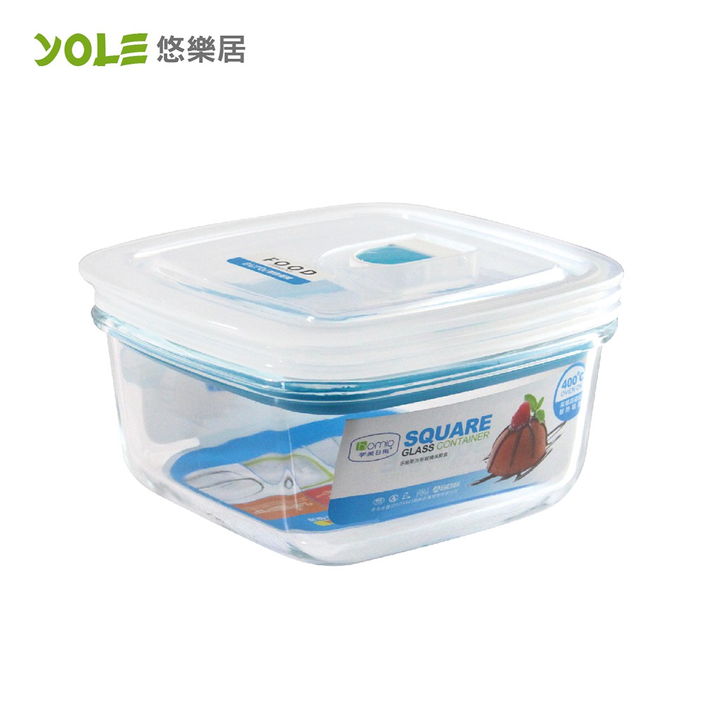 【YOLE悠樂居】氣閥耐熱玻璃保鮮盒#方形450ml(4入組)#1125016 食物保鮮 冰箱收納 密封盒