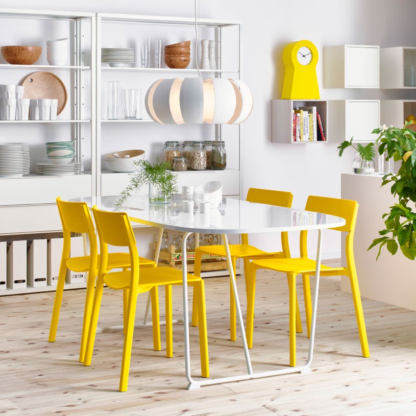 北歐工業LOFT風格經典IKEA宜家JANINGE餐椅工作椅休閒椅/黃色/可疊放收納/二手八成新/特$1100