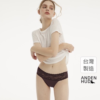 【Anden Hud】抗菌系列．抓皺蕾絲中腰三角內褲(石板褐-飛鳥叼花) 台灣製