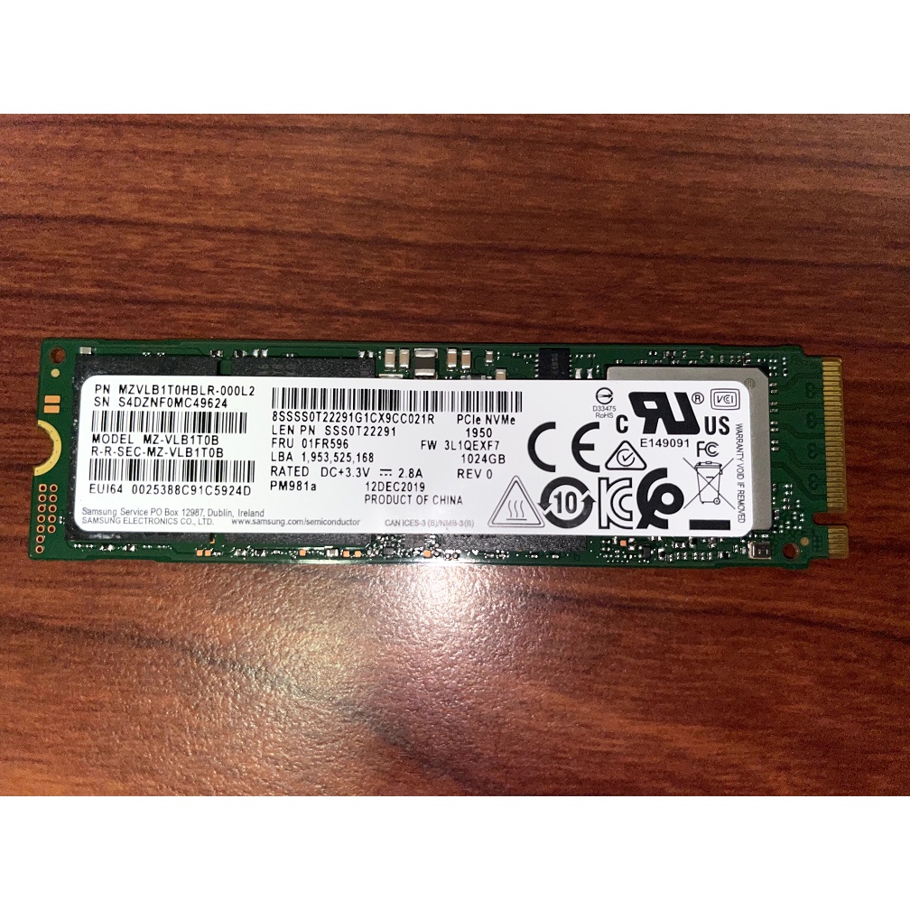三星 Samsung PM981a 1TB PCIE NVme M.2 SSD