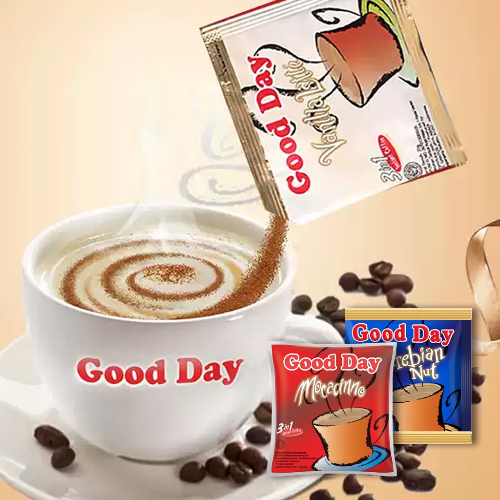 印尼 GOODDAY COFFEE 10入 冲泡式獨立包裝 三款口味 瑪卡奇諾 香草拿鐵 榛果咖啡