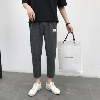 格子休閒九分褲 韓版長褲 格子褲 寬褲 學生褲 直筒褲 格子長褲 男生(DD221)【壹號站】
