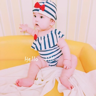 《影片檔實拍》HELLO JILL 歐美 可愛 嬰兒 寶寶 女童 女寶 兒童 比基尼 條紋 連身泳衣 泳裝