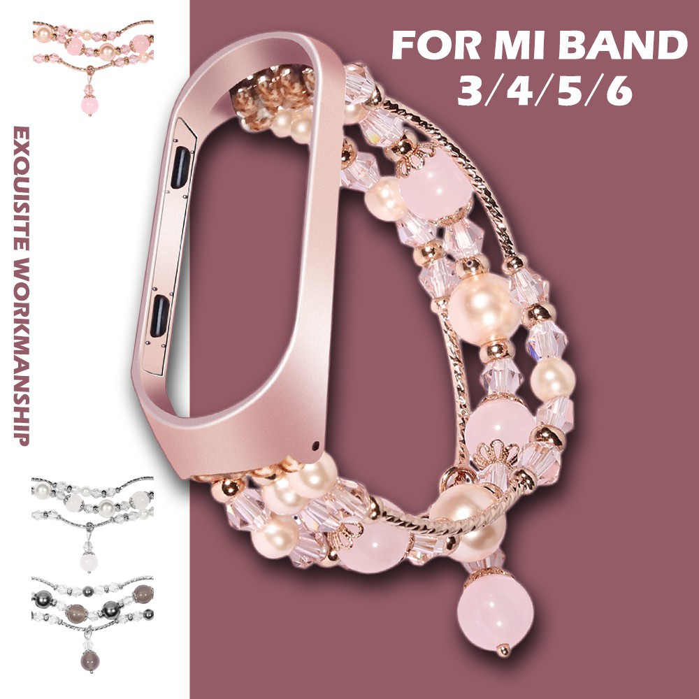XIAOMI MI 小米手環 7 小米手環 6 / 5 / 4 / 3 金屬鑽石錶帶珍珠首飾單環替換腕帶
