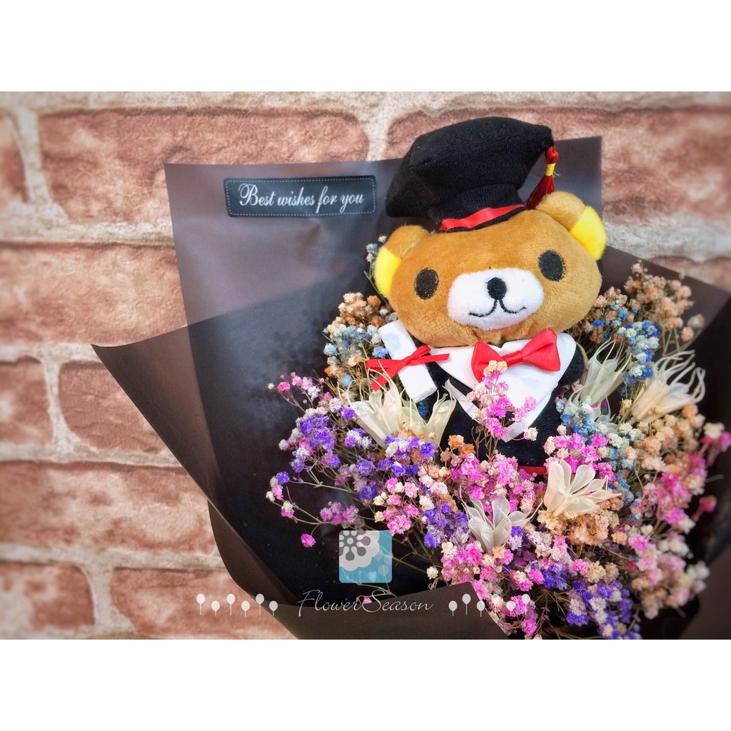 乾燥花 永生花不凋花手作花材 熊快樂乾花束 拉拉 韓風花束學士熊乾花畢業熊熊 蝦皮購物