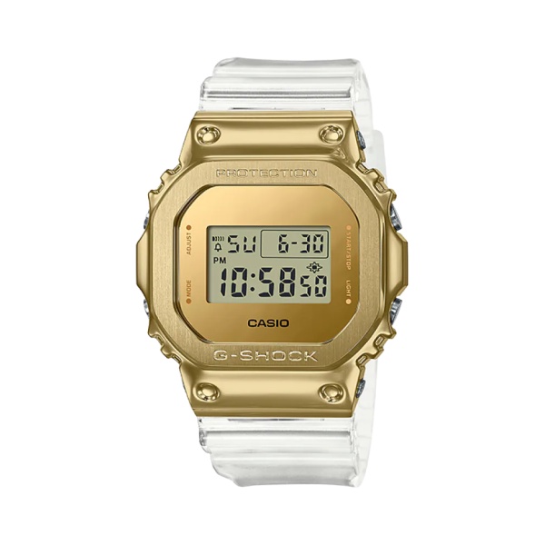 【CASIO G-SHOCK】新概念洗鍊時尚潮流數位運動腕錶-透白x金 GM-5600SG-9