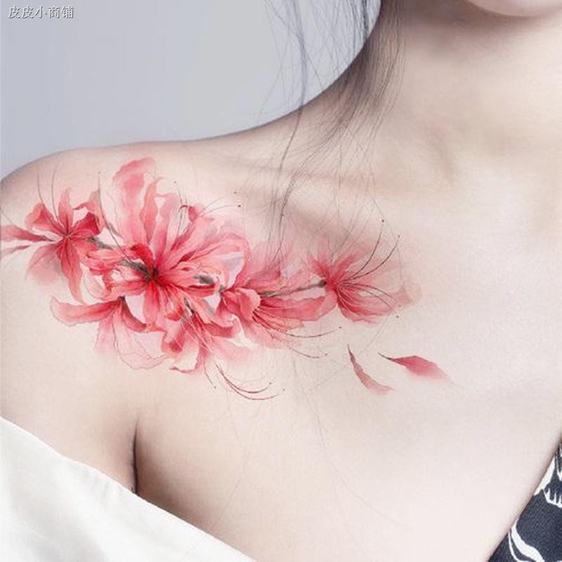 彼岸花紋身貼古風性感地獄少女持久花臂防水鎖骨遮疤大圖曼珠沙華 蝦皮購物