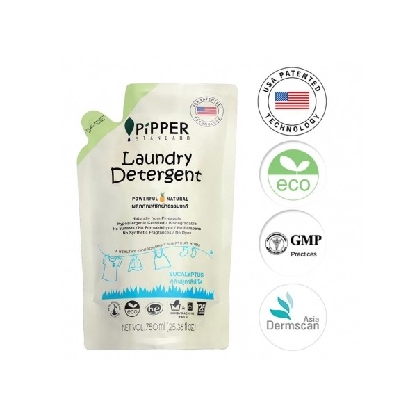 PiPPER STANDARD 低敏洗衣精補充包(尤加利) 750ml / 沛柏鳳梨酵素洗衣精