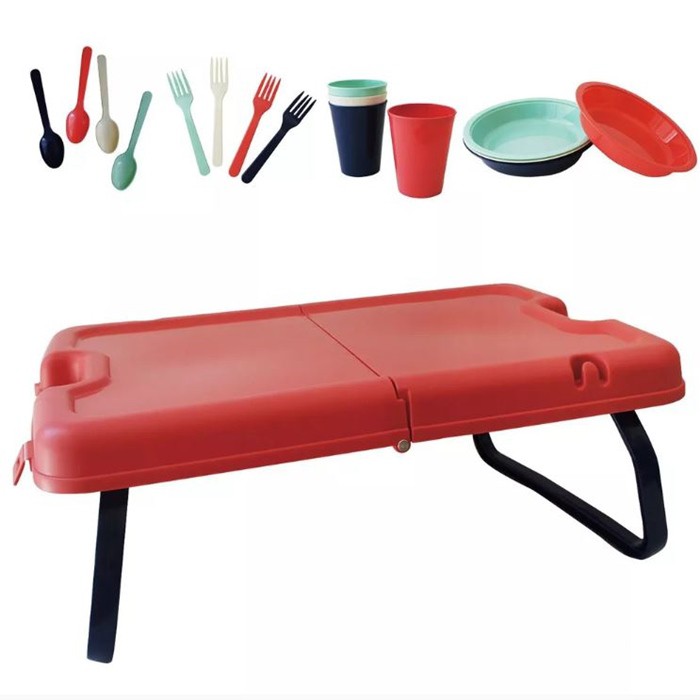 [Hare.D]日本製 野餐桌組 塑膠折疊桌 折疊桌 附餐具 野餐 露營 小餐桌 外出便利