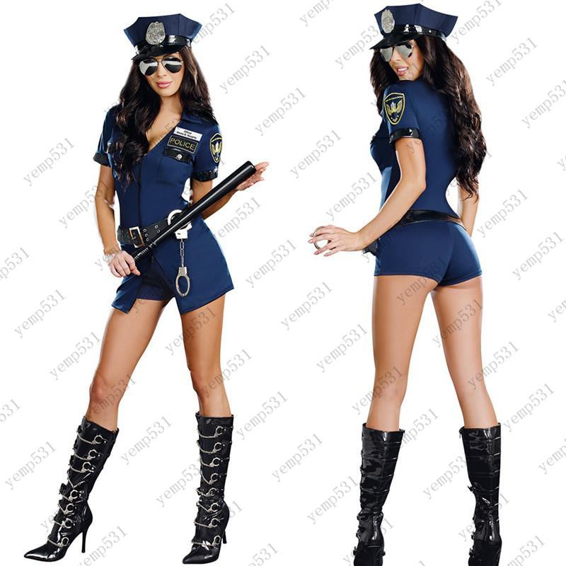 cosplay女警制服 藍色拉鏈警察裝萬圣節狂歡派對裝 游戲制服/yemp531