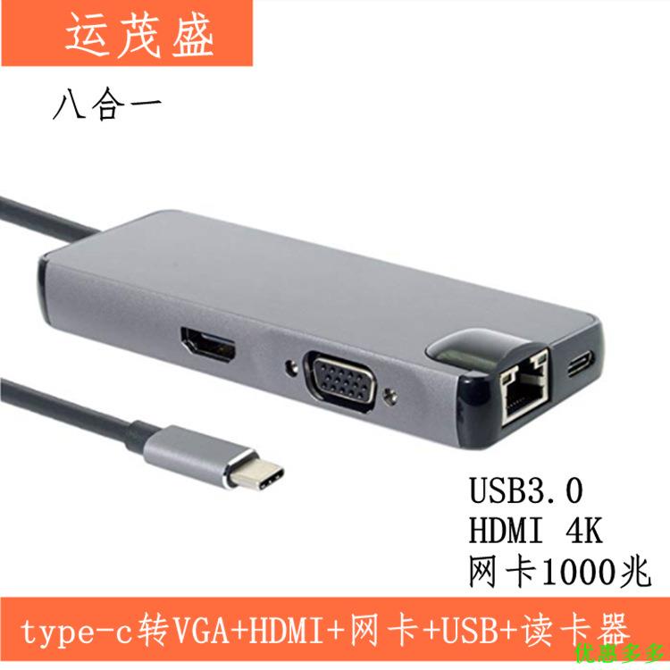typeHUB轉HDMI+rj45+VGA+PD+USB3.0*2+讀卡 type-c擴展塢