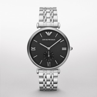 EMPORIO ARMANI 復古時尚經典手錶/AR1676 -黑面x銀/40mm