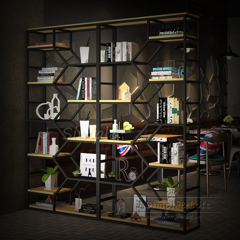 【J Simple傢俱】簡約造型實木書架 隔屏隔間 鐵架 工業風 北歐 玄關 屏風櫃置物架 展示架 美式櫃子 LOFT