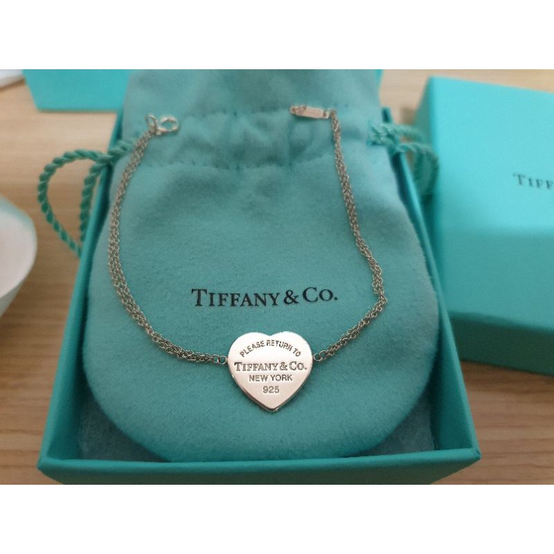 Tiffany &amp; Co. 心形吊飾雙鏈式手鍊-純銀(二手)(正品)