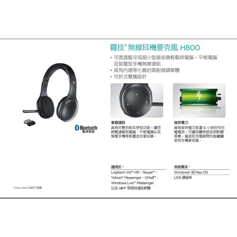 今送隨貨發票 羅技h800 無線耳機麥克風無線耳麥藍牙連線usb接收器連線耳麥 蝦皮購物