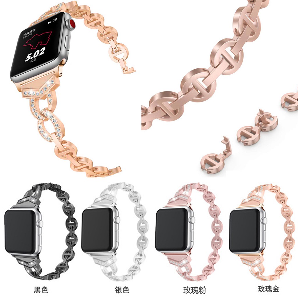 時尚💎 蘋果手錶錶帶Apple Watch 7 6543代金屬不銹鋼錶帶 iwatch SE 41mm女鑲鑽潮款手鍊