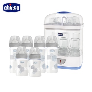 chicco-消毒鍋特惠組(消毒鍋+舒適哺乳防脹氣玻璃奶瓶(奶瓶4大2小/奶瓶2大2小)