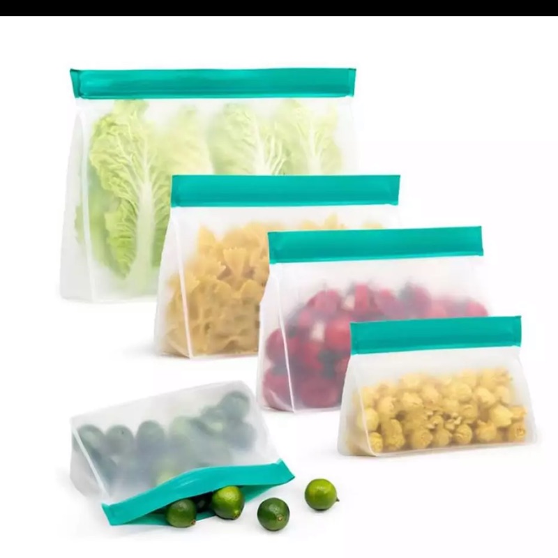 新款可重複使用食物保鮮矽膠夾鍊袋，可站立式設計，環保食品密封，隔絶冰箱味道，耐冷耐熱，FDA 檢驗合格