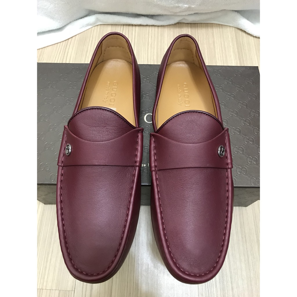 GUCCI 暗紅 休閒素面小LOGO 懶人鞋 男款 歐碼10