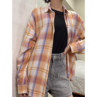 H:connect韓國品牌格子襯衫外套 橘色 夏天 遮陽襯衫 二手衣