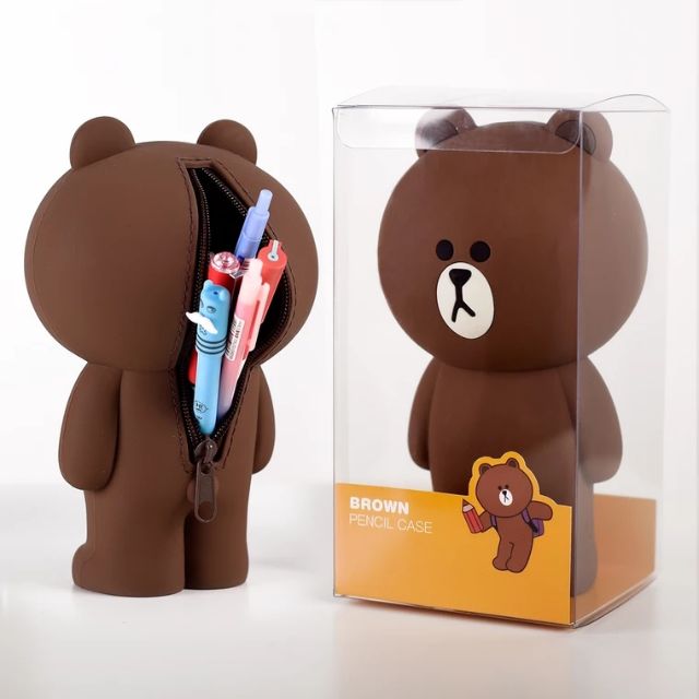 大量現貨💕韓國line熊大矽膠筆袋💕多功能創意收納袋 可愛鉛筆袋 文具袋 化妝袋