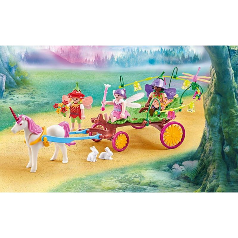 全新 Playmobil 摩比 9823 小精靈與獨角獸馬車 精靈 仙子 翅膀 花朵 兔子 小朋友 獨角獸 花朵帽 馬車