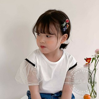 ★玥亮小舖★ ❤現貨❤夏款 019 韓版 透視蕾絲網紗泡泡袖上衣 女童 小童 中小童 中童 中大童