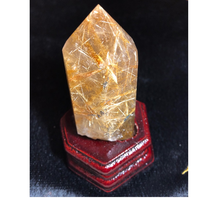 天然水晶鈦晶柱擺件 含底座 蝦皮購物