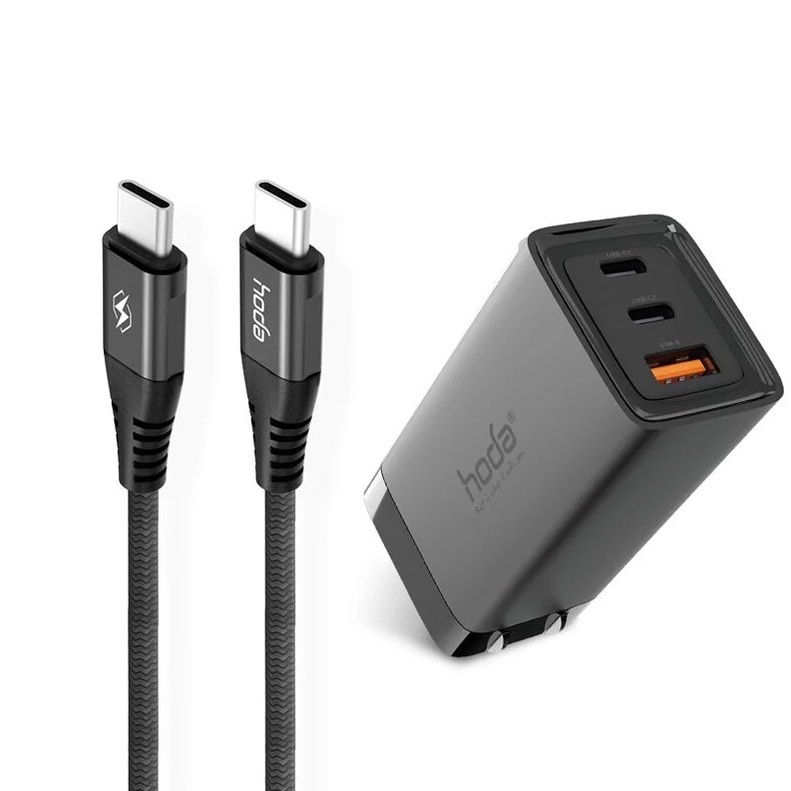 【hoda】快充組合包 USB-C to C 充電線+65W GaN氮化鎵智慧三孔電源供應器 極速智能充電器 QC3.0
