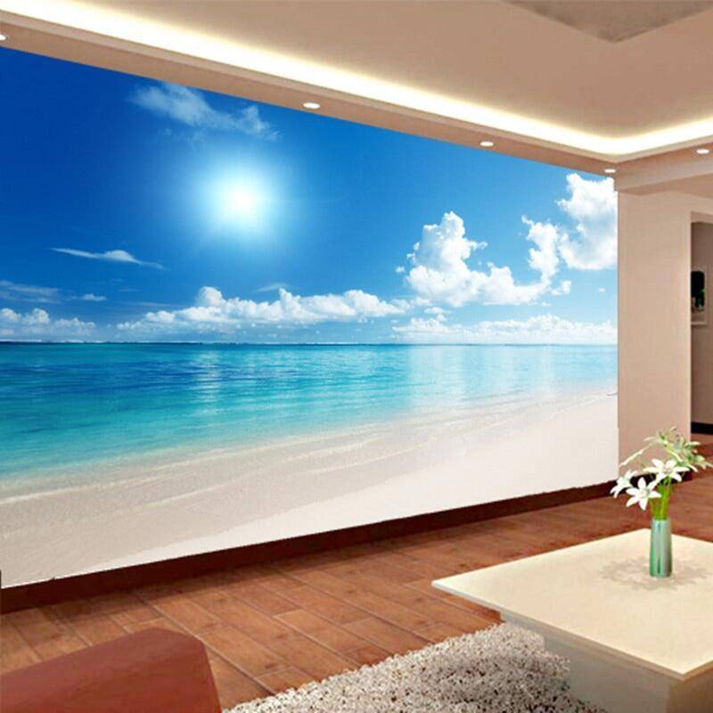 定制藍色海洋壁畫牆紙 3D 海洋景觀電視客廳背景圖片牆紙 3D 風景臥室貼紙