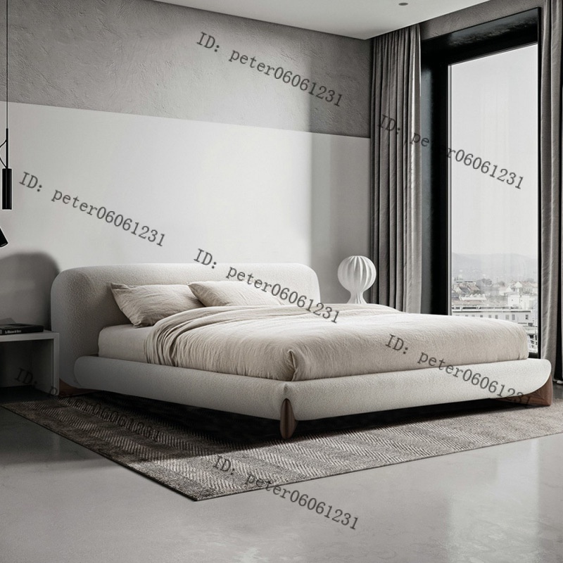 porada侘寂風軟包床 意式極簡主臥室1.8米雙人床白色羊羔絨佈藝床