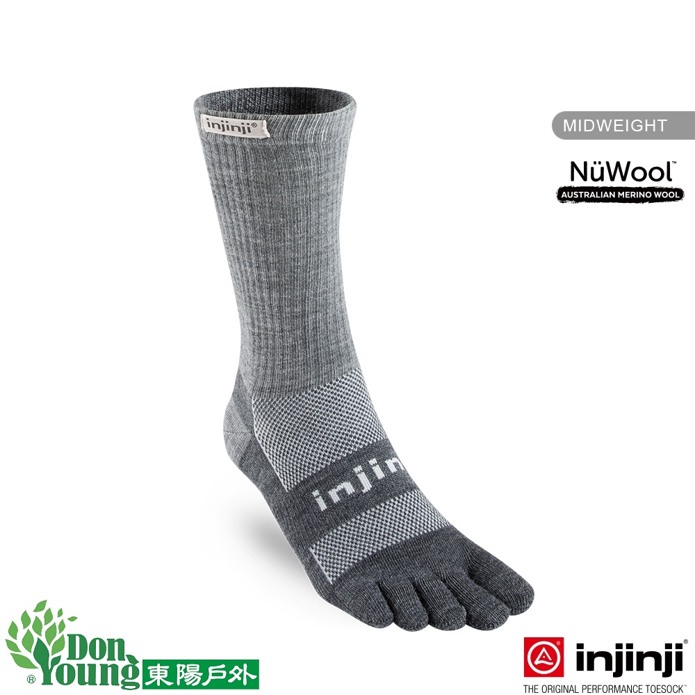 【injinji】Outdoor戶外避震羊毛五趾中筒襪 (石墨色) 登山推薦 防臭抗菌 吸濕排汗- NAA72