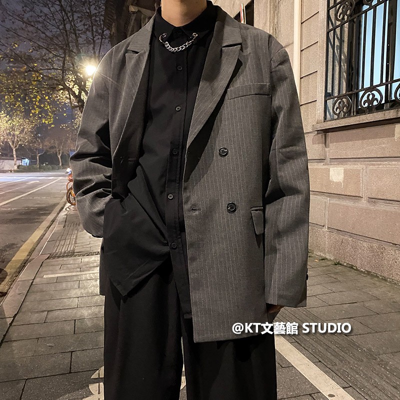 西服m 2xl 條紋西裝薄款夾克穿搭空間韓版男士西裝外套外套男單西外套黑色西裝外套雙排扣外套休閒西裝 蝦皮購物