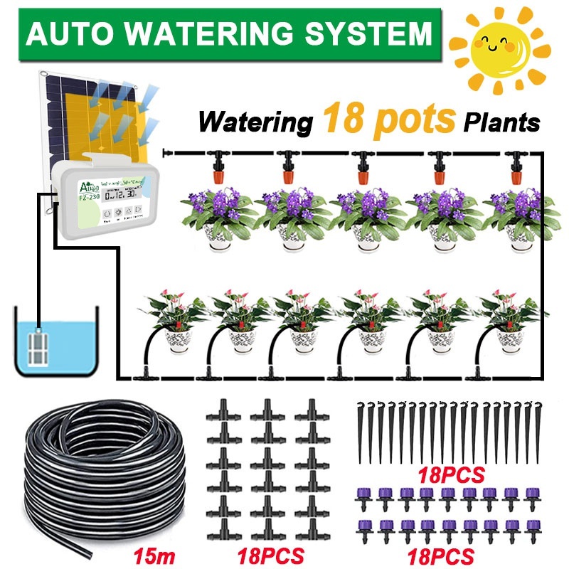 滴灌太陽能灌溉系統戶外花園自動澆水定時器太陽能充電裝置植物灌溉套件