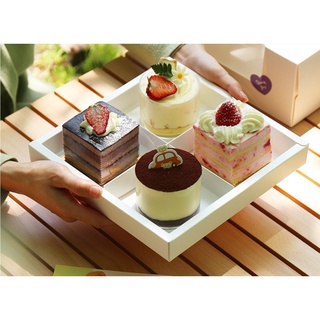 Amy烘焙網:5套入/手提4格甜品盒/法式小塔包裝盒/泡芙布丁包裝盒/慕斯蛋糕盒/奶油蛋糕切片蛋糕盒