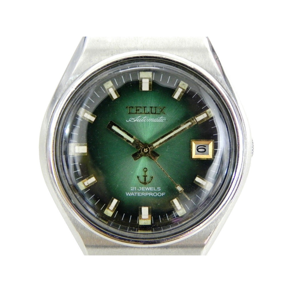 [專業模型] 機械錶 [TELUX 7867]  TELUX 鐵力士 不銹鋼錶[拉跳日期][甲蟲綠面][21石]中性錶/
