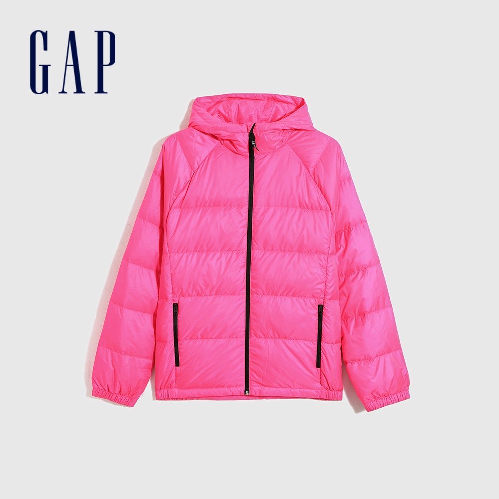 Gap 男女同款 連帽羽絨外套 大絨朵羽絨系列-紫紅色(703960)