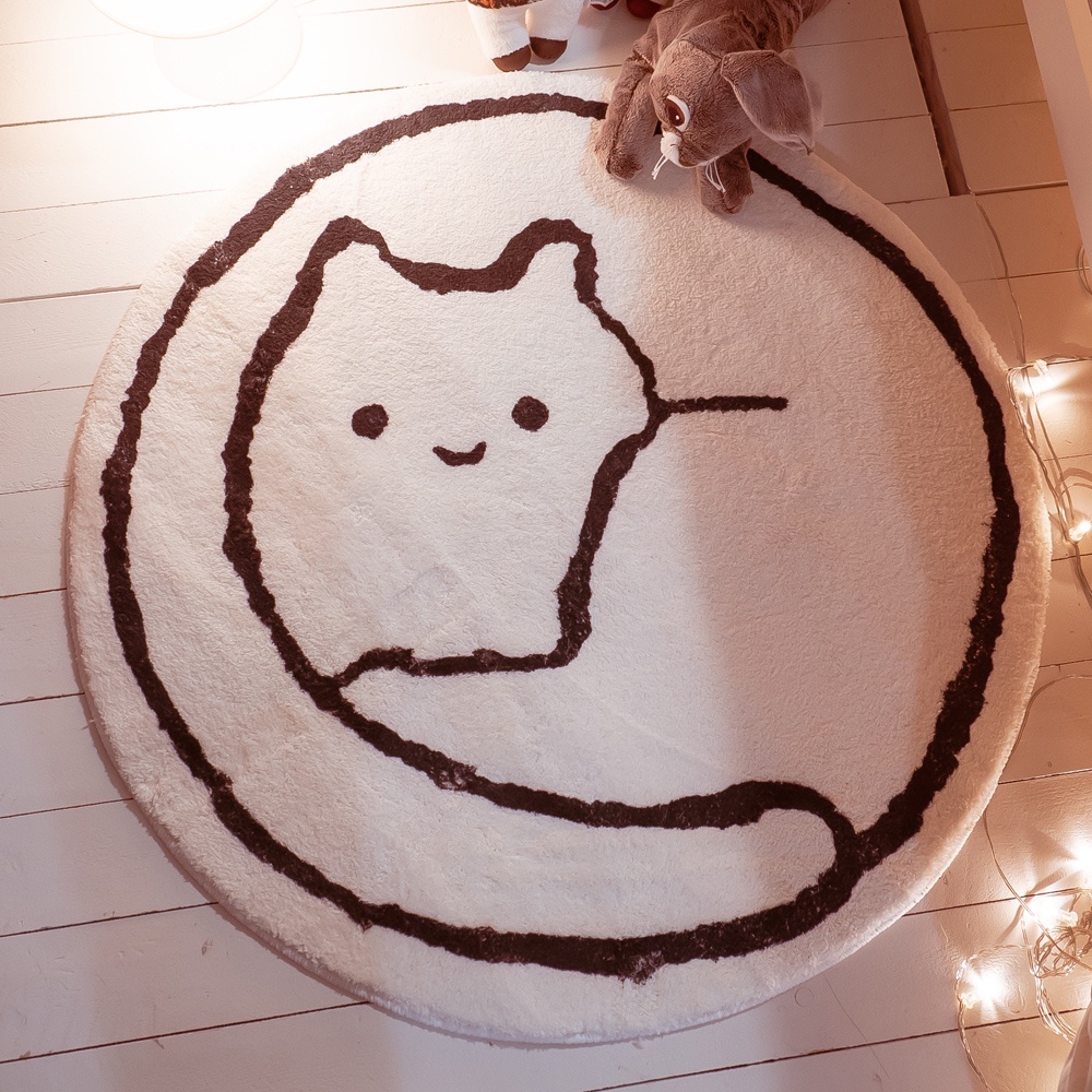 棉床本舖 圓形貓絨毛地墊 可愛絨毛感 材質舒適 直徑約80cm 大圓形地墊