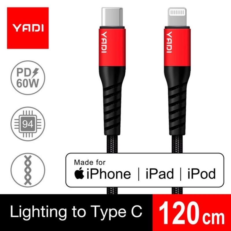 ♬【YADI 亞第】MFi 認證 Lighting to type-C 手機充電傳輸線長度-120cm