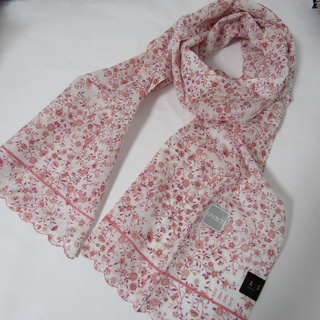 全新 DAKS 長款手帕 薄薄的長方形圍巾 UV加工 100%棉 小花紋 粉紅色